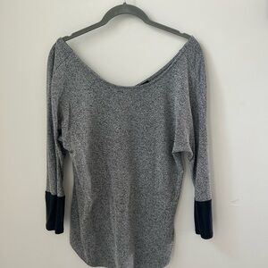 Dynamite Gray and Black Wide Neck Top with 3/4 Sleeves (Faux Leather Cuffed)